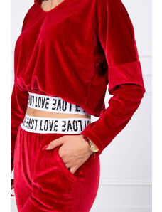 K-Fashion Velúrová súprava s kapucňou červená