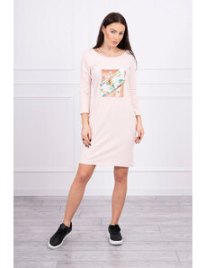 K-Fashion Šaty s 3D grafikou Bird powder pink