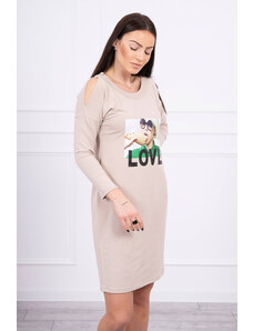 K-Fashion Šaty s potlačou Love béžovej