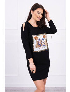 K-Fashion Šaty s 3D grafikou a ozdobnými volánikmi čiernej farby