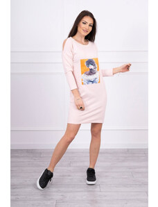 K-Fashion Šaty s 3D grafikou, krajková púdrovo ružová
