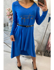 K-Fashion Šaty s ozdobným pásikom a nápisom cornflower blue
