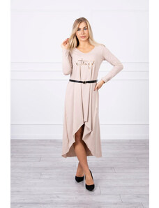 K-Fashion Šaty s ozdobným pásikom a nápisom beige