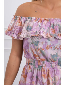 K-Fashion Kvetinové šaty s odhalenými ramenami vo fialovej farbe