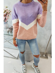K-Fashion Geometrický vzorovaný sveter fialová + púdrovo ružová