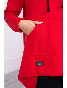 K-Fashion Zateplená mikina s dlhým chrbtom a kapucňou červená