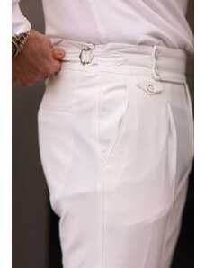 Fashionclub Pánske biele nohavice s vysokým sedom