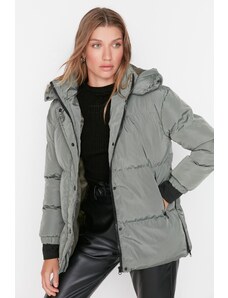 Trendyol Collection Khaki oversize pufer bunda s kapucňou a detailom na bočný zips