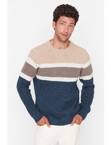 Trendyol Collection Béžový úpletový sveter Slim Fit s výstrihom a výstrihom