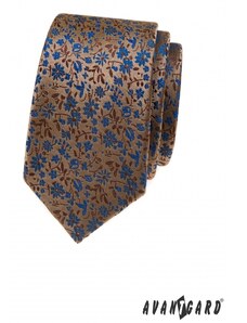 Hnedá úzka kravata s kvetinovým vzorom Avantgard 571-22275
