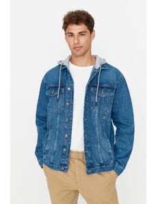 Trendyol Collection Pletená džínsová bunda s kapucňou Indigo Regular Fit