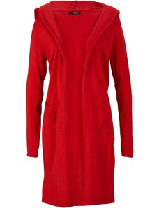 bonprix Dlhý pletený sveter s kapucňou, farba červená