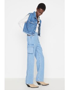 Trendyol Blue džínsy so širokými nohavicami s vysokým pásom a nákladným vreckom