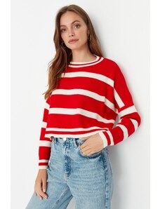 Trendyol Collection Červený pletený sveter s pruhovaným vzorom