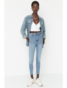 Trendyol Collection Modré úzke džínsy s vysokým pásom
