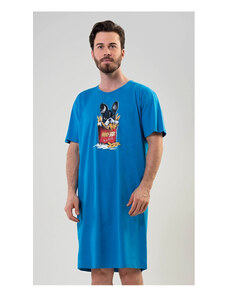 Cool Comics Pánska nočná košeľa s krátkym rukávom Bulldog, farba modrá, 100% bavlna
