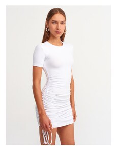 Dilvin 9092 Bočné čipkované šaty Biele