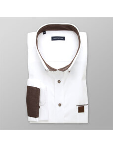 Willsoor Klasická pánska košeľa biela s hnedými kontrastnými prvkami 14202