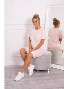 MladaModa Súprava top + krátke legíny model 9099 pudrovo ružová