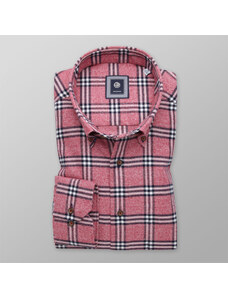 Willsoor Klasická pánska flanelová košeľa ružovej farby s károvaným vzorom 13373