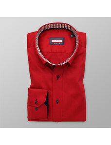 Willsoor Pánska slim fit košeľa červenej farby s tmavomodrými kontrastnými prvkami 13850