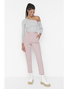 Trendyol ružové džínsy Mom s vysokým pásom s elastickým pásom