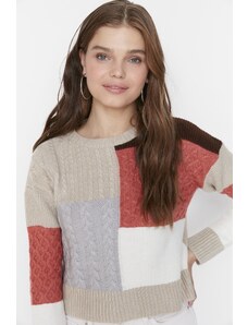 Trendyol béžový pletený detailný pletený sveter