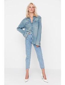 Trendyol Collection Svetlomodré High Bel Mom Jeans
