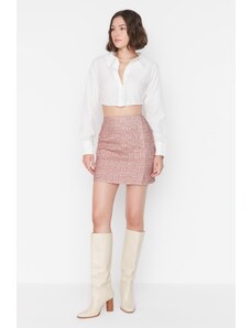 Trendyol Collection Hnedá A-Line tkaná mini kockovaná sukňa