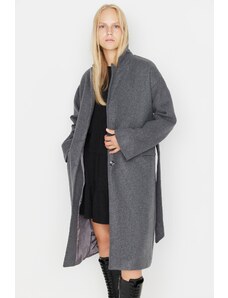 Trendyol Collection Antracitový oversize kabátik s opaskom