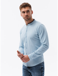 Ombre Clothing Pánska pletená košeľa s dlhým rukávom - modrá V3 K542