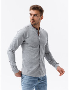 Ombre Clothing Pánska pletená košeľa s dlhým rukávom - sivá V5 K542