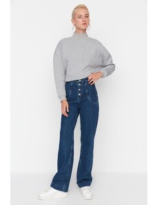 Trendyol modrý predný gombík vysoký pás široké džínsy 90. rokov