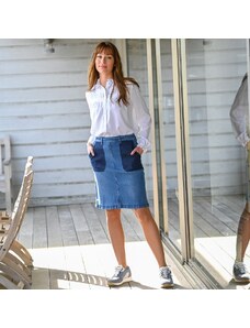 Blancheporte Rozšírená džínsová sukňa s kontrastnými vreckami modrá 050