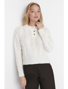 Trendyol Collection Ecru Polo golier Crop pletený sveter