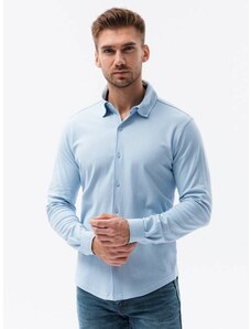 Ombre Clothing Pánska pletená košeľa s dlhým rukávom - modrá V3 K540
