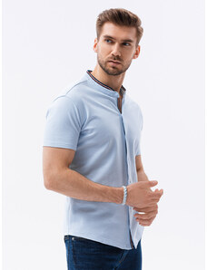 Ombre Clothing Pánska pletená košeľa s krátkym rukávom - modrá V3 K543