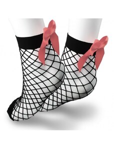eCa Sieťované členkové ponožky s mašľou ružové