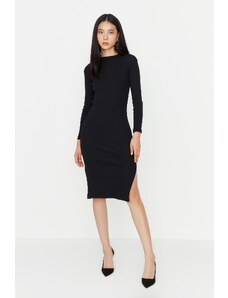 Trendyol Collection Čierne detailne pletené šaty s rozparkom