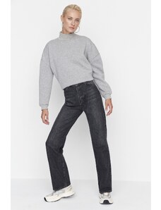 Trendyol Čierne džínsy s vysokým pásom so širokými nohavicami