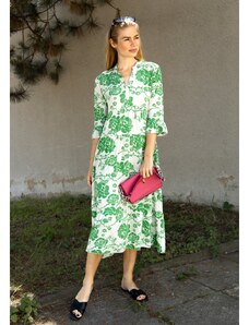 Zabaione dámské midi šaty Vira 3/4 rukáv off-white/zelené