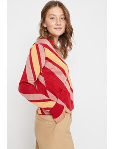 Trendyol Collection Červený sveter z blokovaného úpletu