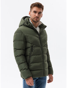 Ombre Clothing Pánska zimná bunda s neobvyklým prešívaním - tmavozelená V2 OM-JAHP-0127
