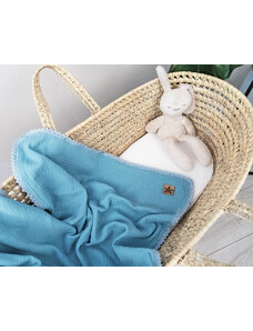 Baby Nellys Luxusná dvojvrstvová mušelínová detská deka, 75 x 100 cm, modrá