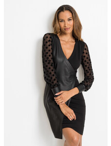bonprix Koženkové šaty s čipkovanými rukávmi, farba čierna