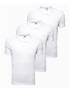 Ombre Clothing Pánske tričko polo ADENO biele 3-pack