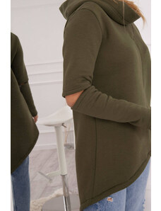 K-Fashion Zateplená mikina s dlhším chrbtom vo farbe khaki