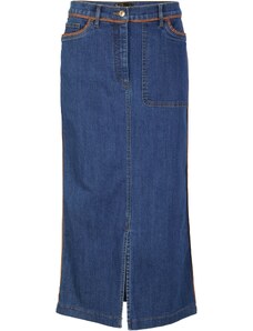 bonprix Džínsová sukňa s PU lemovaním, farba modrá, rozm. 54