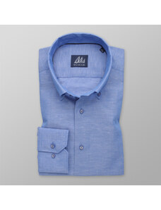 Willsoor Pánska slim fit košeľa modrá s prídavkom ľanu 14389