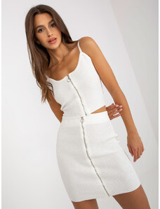 Basic Biely rebrovaný sukňový komplet s predným zipsovaním